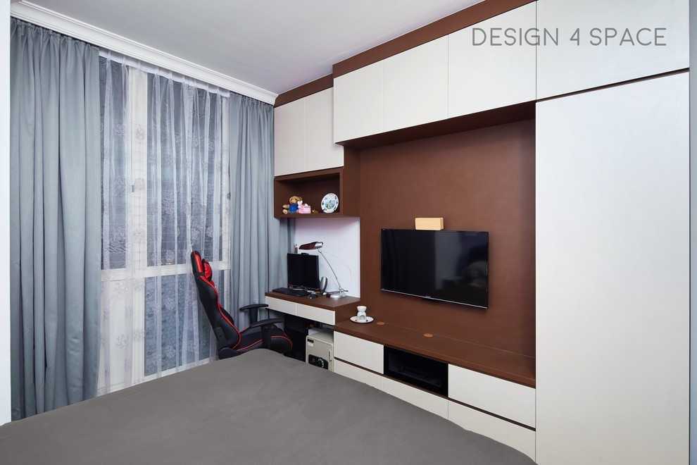 Scandinavian Living Room with Wood Flooring and TV Console