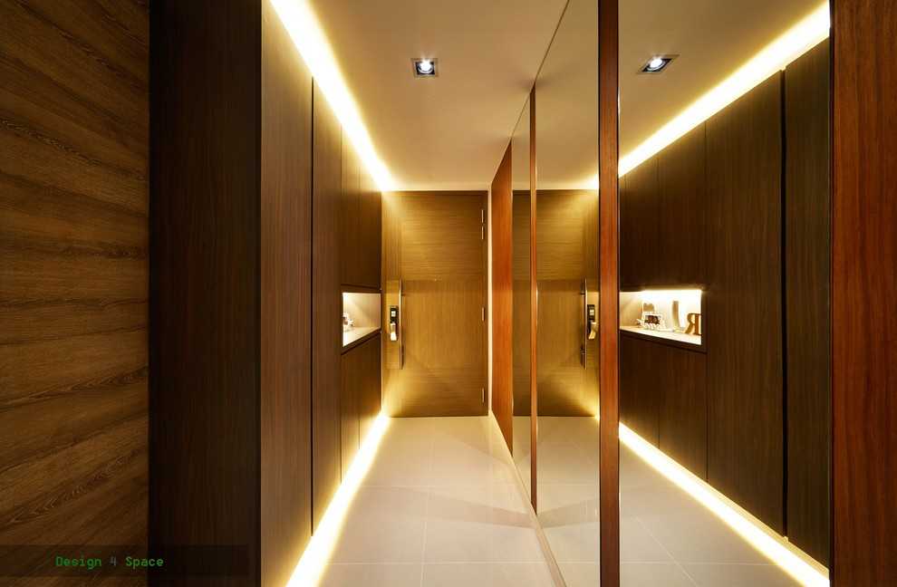 Asian Entryway with Mirror and Seating Bench