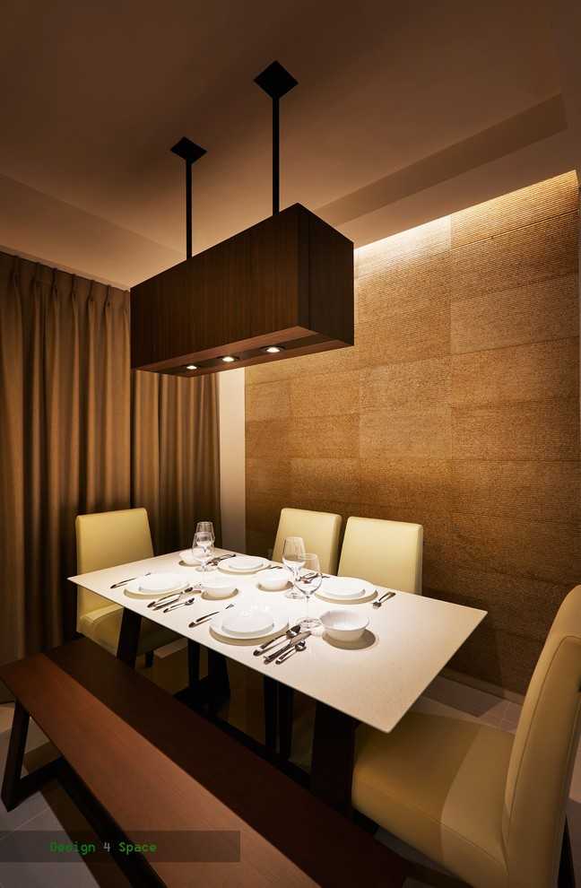 Asian Dining Room with Ceiling Light and Dining Table