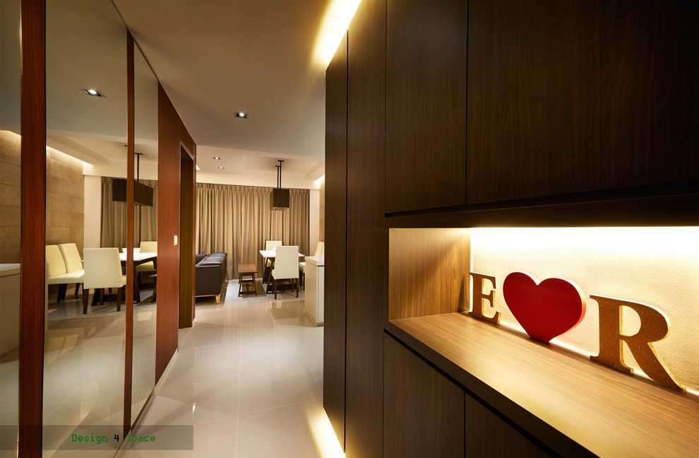 Asian Living Room with TV Console and Feature Wall
