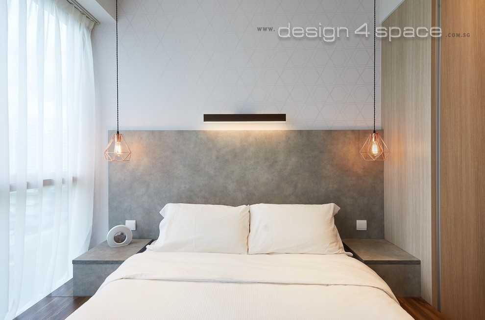 Modern Bedroom with Bookshelf and Platform Bed