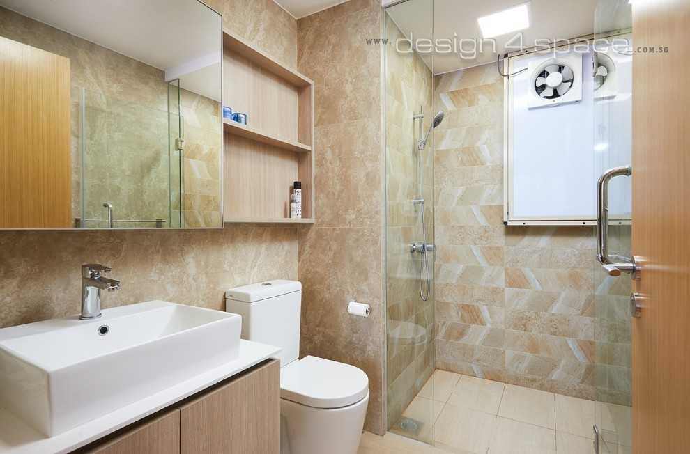 Modern Bathroom with Wood Flooring and Mirror