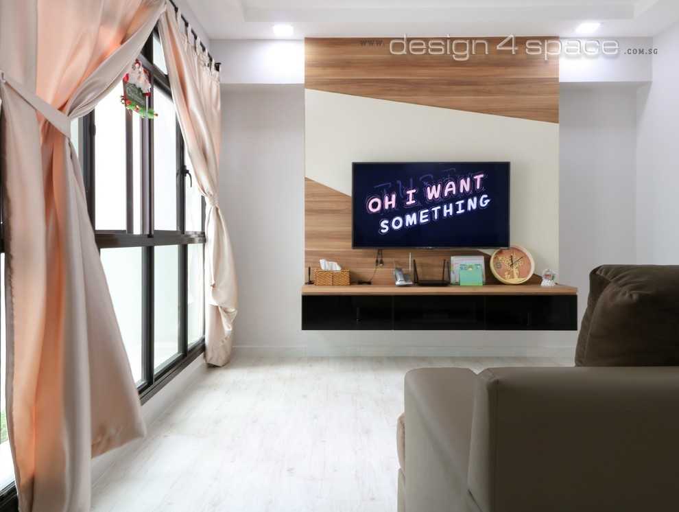 Contemporary Living Room with Bookshelf and Countertop