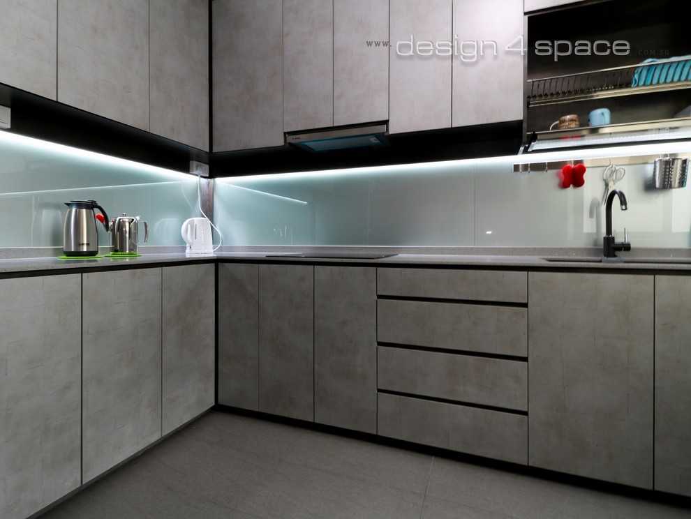 Contemporary Kitchen with Wood Flooring and Kitchen Window