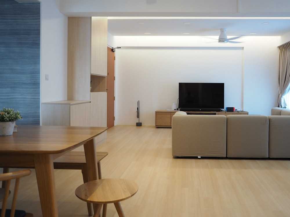 Scandinavian Living Room with Vinyl Flooring and TV Console