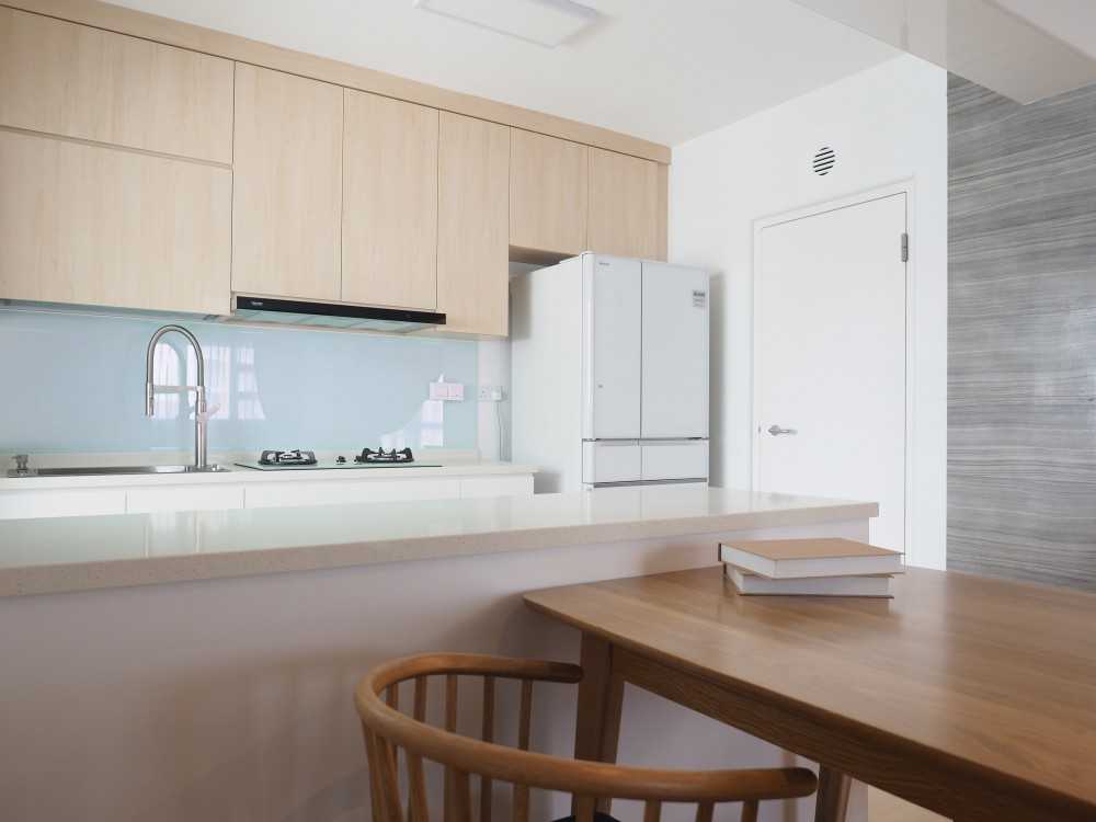 Scandinavian Kitchen with Countertop and Vinyl Flooring