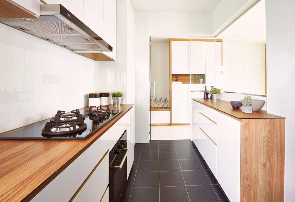 Scandinavian Kitchen with Countertop and Homogeneous Tiles