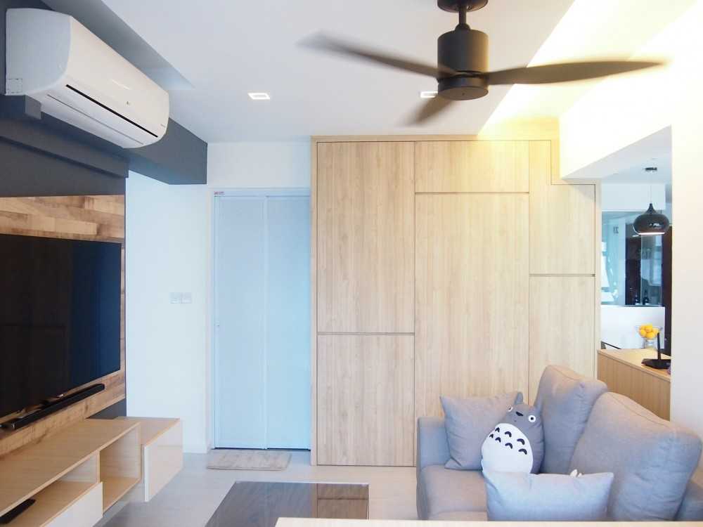 Scandinavian Living Room with Vinyl Flooring and Feature Wall