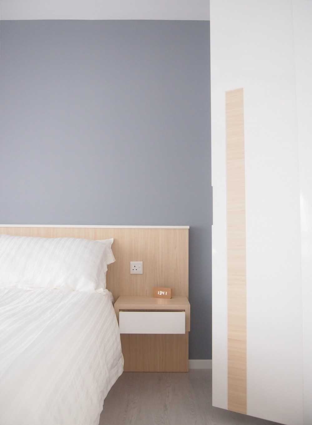 Scandinavian Bedroom with Platform Bed and Vinyl Flooring