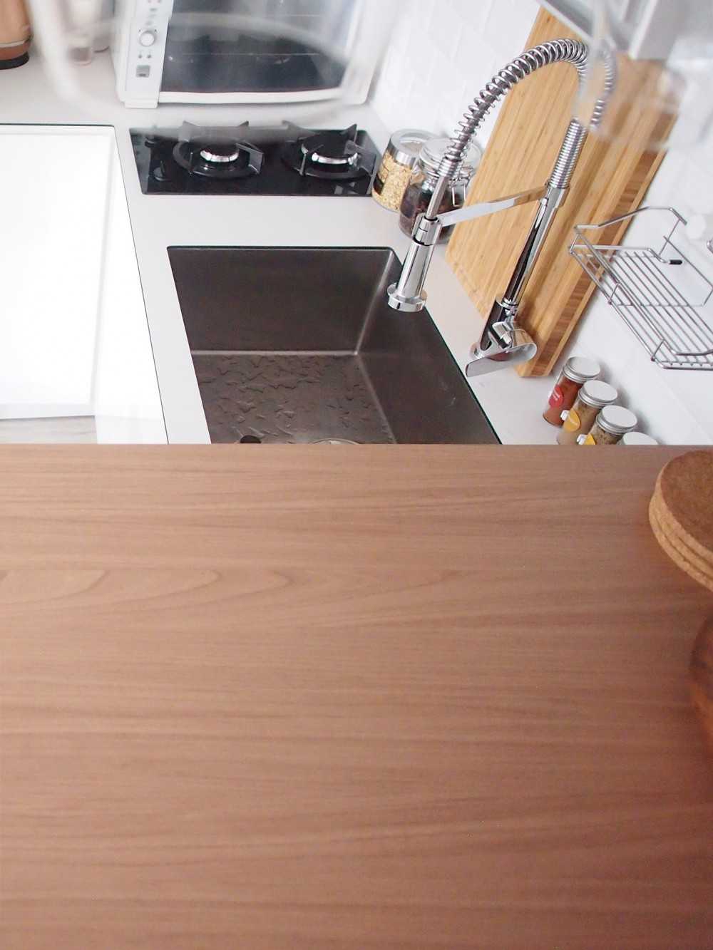 Scandinavian Kitchen with Countertop and Vinyl Flooring