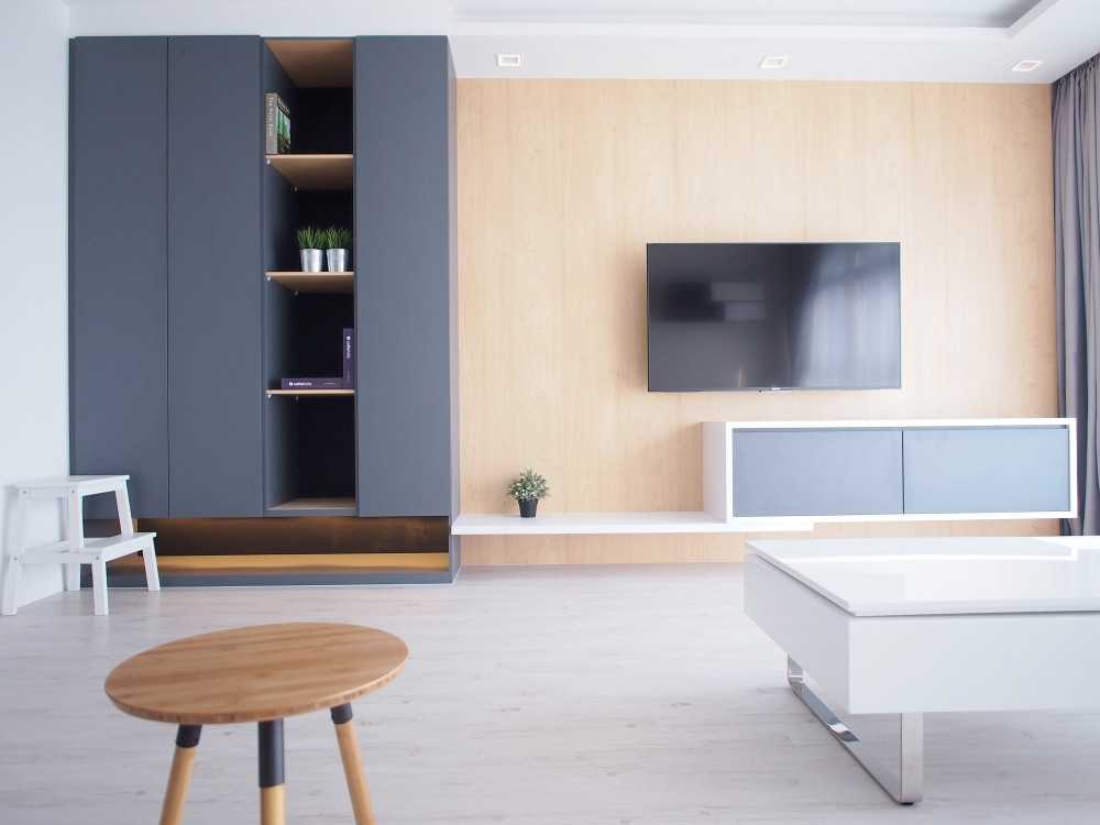 Modern Living Room with Wood Flooring and TV Console