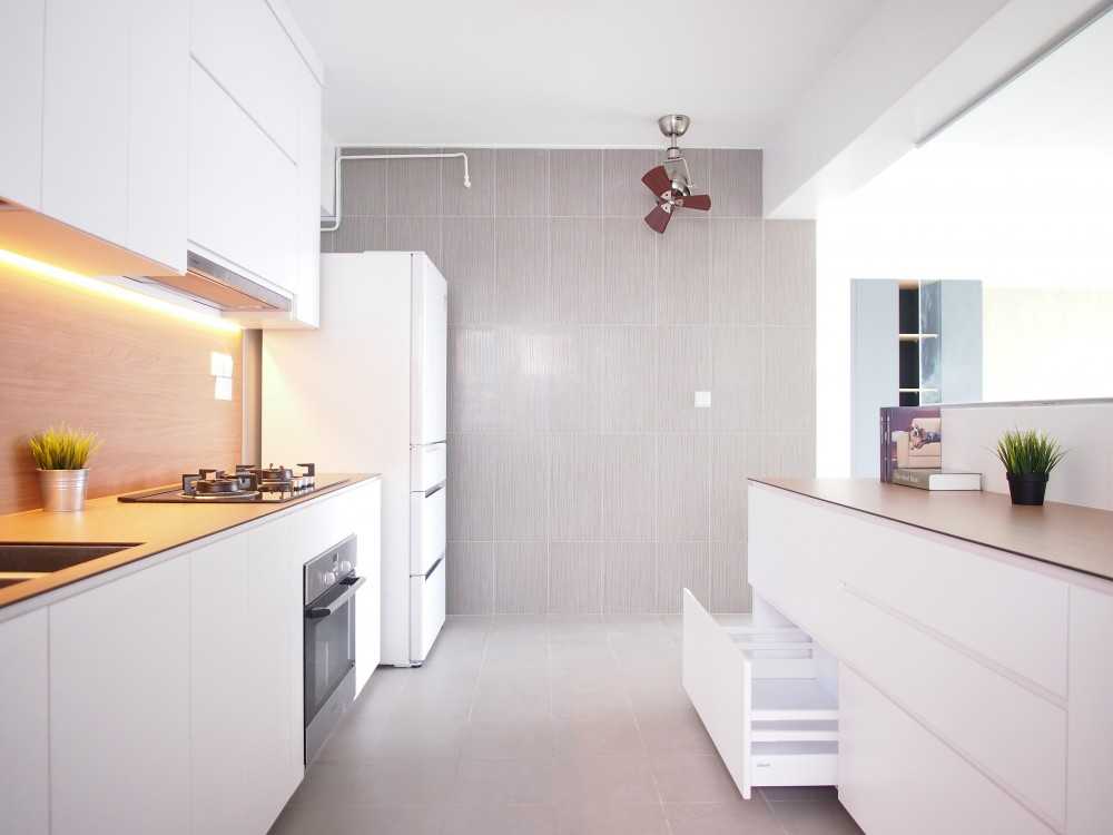 Modern Kitchen with Countertop and Homogeneous Tiles