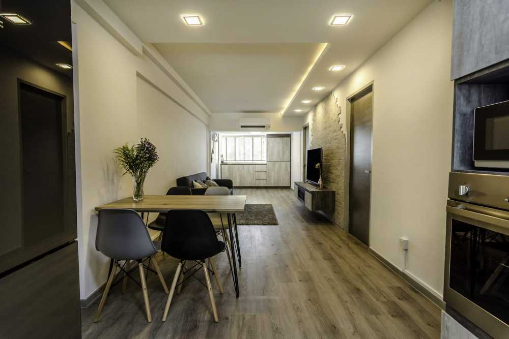 Industrial Living Room with Vinyl Flooring and TV Console