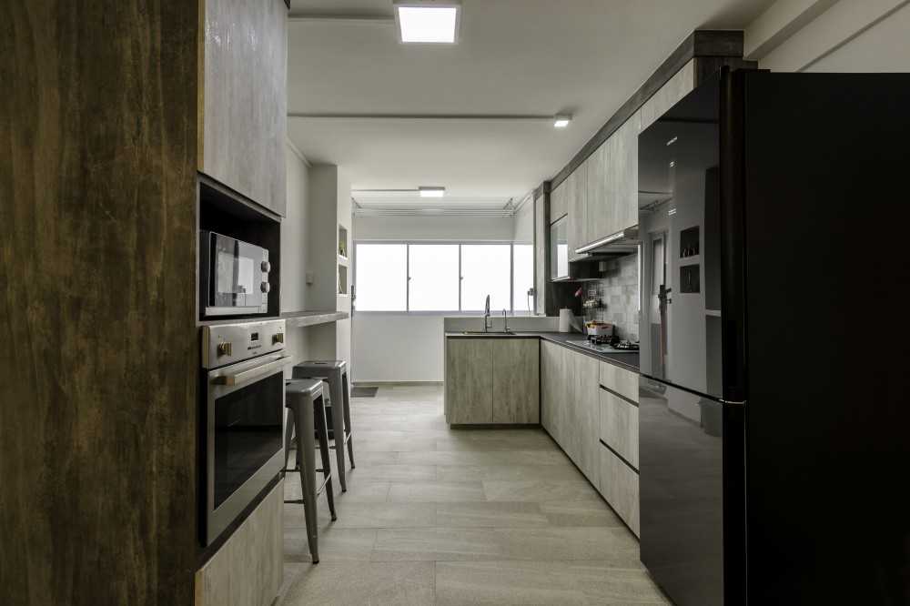 Industrial Kitchen with Countertop and Homogeneous Tiles