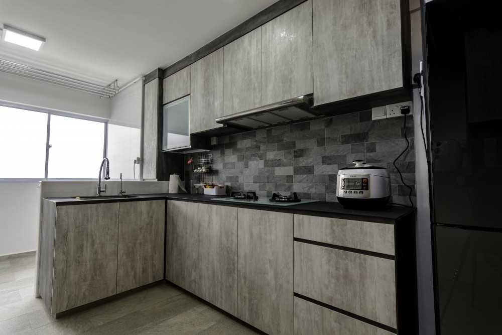 Industrial Kitchen with Countertop and Homogeneous Tiles