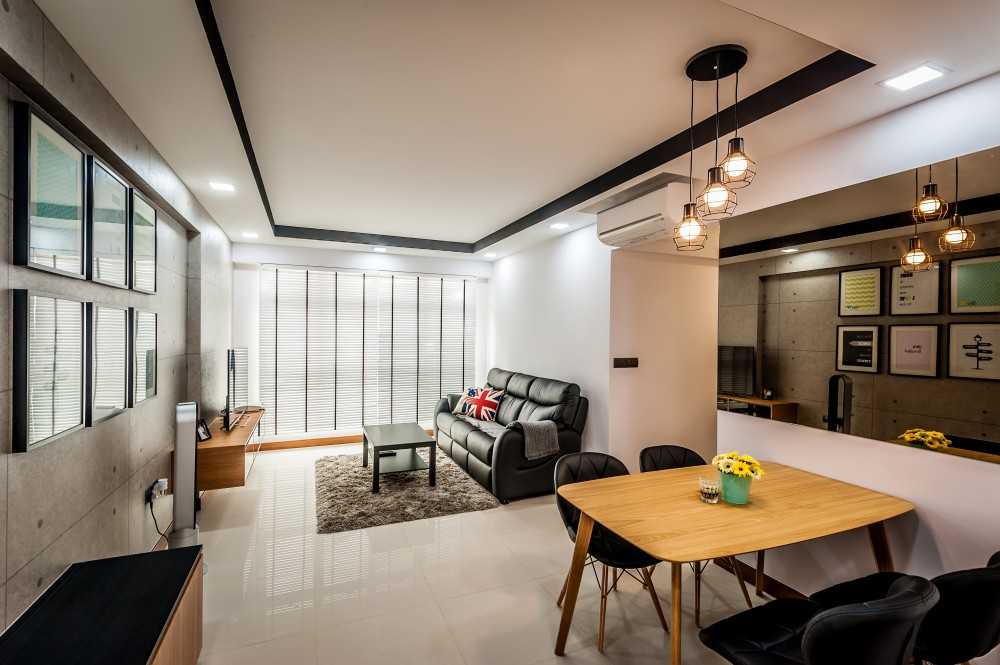 Scandinavian Living Room with Homogeneous Tiles and TV Console