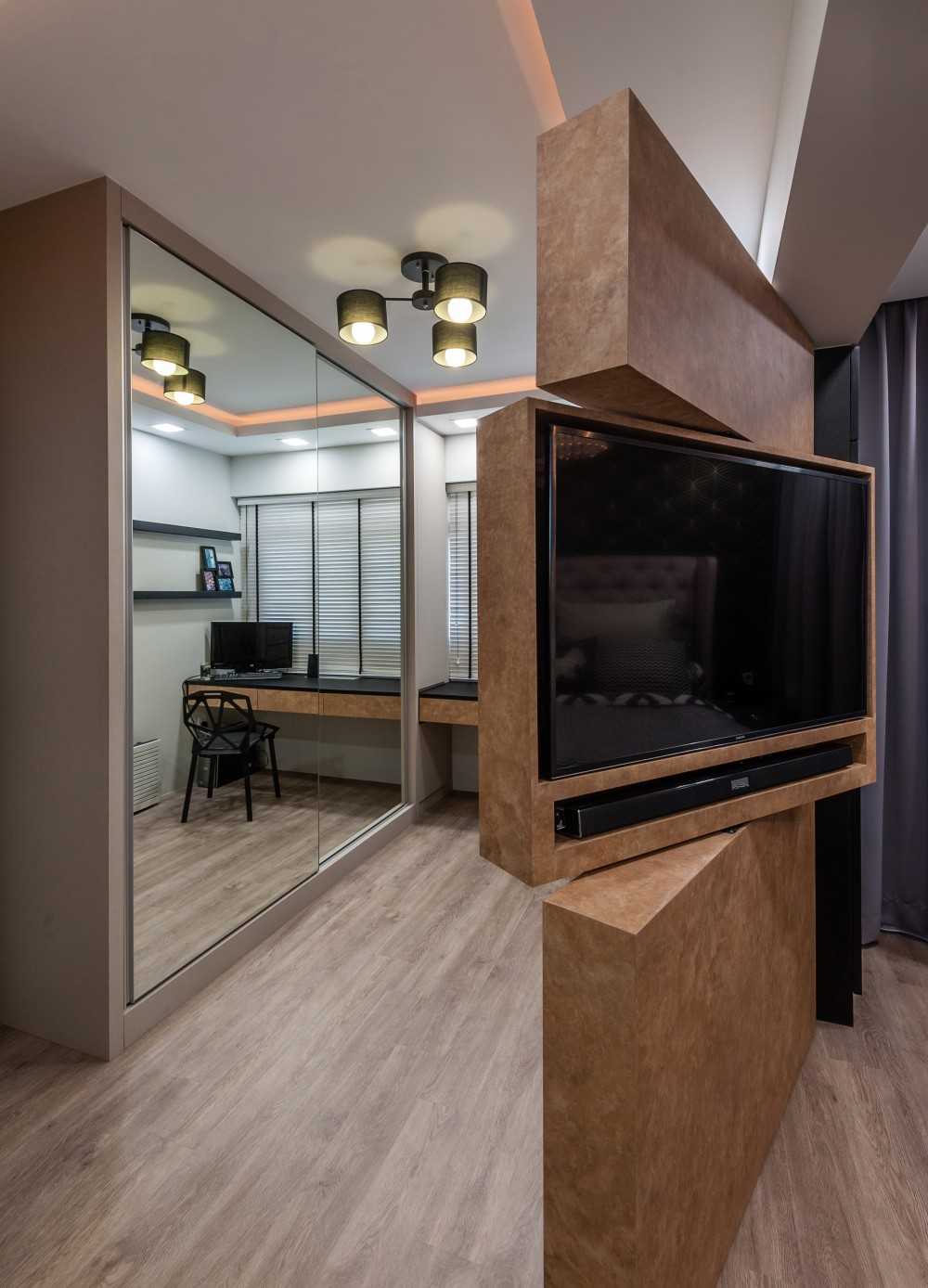 Industrial Bedroom with Vinyl Flooring and TV Console