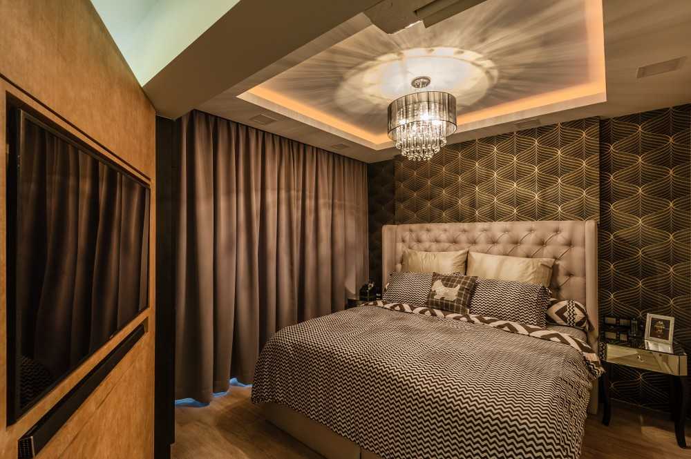 Industrial Bedroom with Vinyl Flooring and Feature Wall