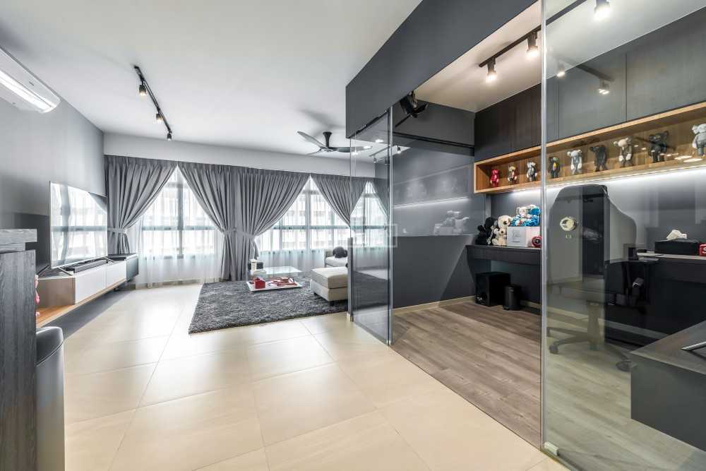 Contemporary Gaming Room with TV Console and Sofa