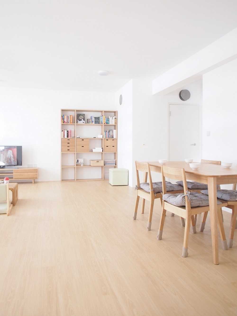 Scandinavian Living Room with Bookshelf and TV Console