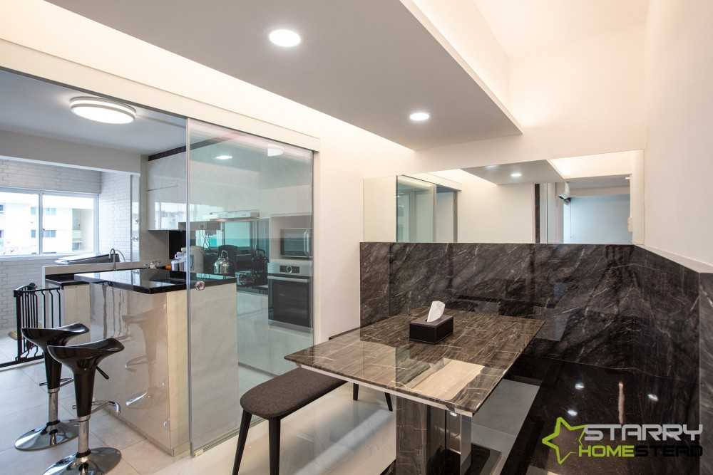 Modern Dining Room with Settee and Kitchen Island