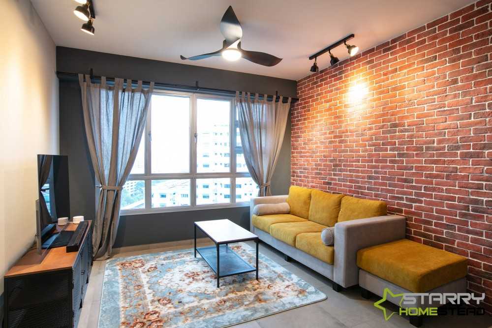 Industrial Living Room with TV Console and Feature Wall