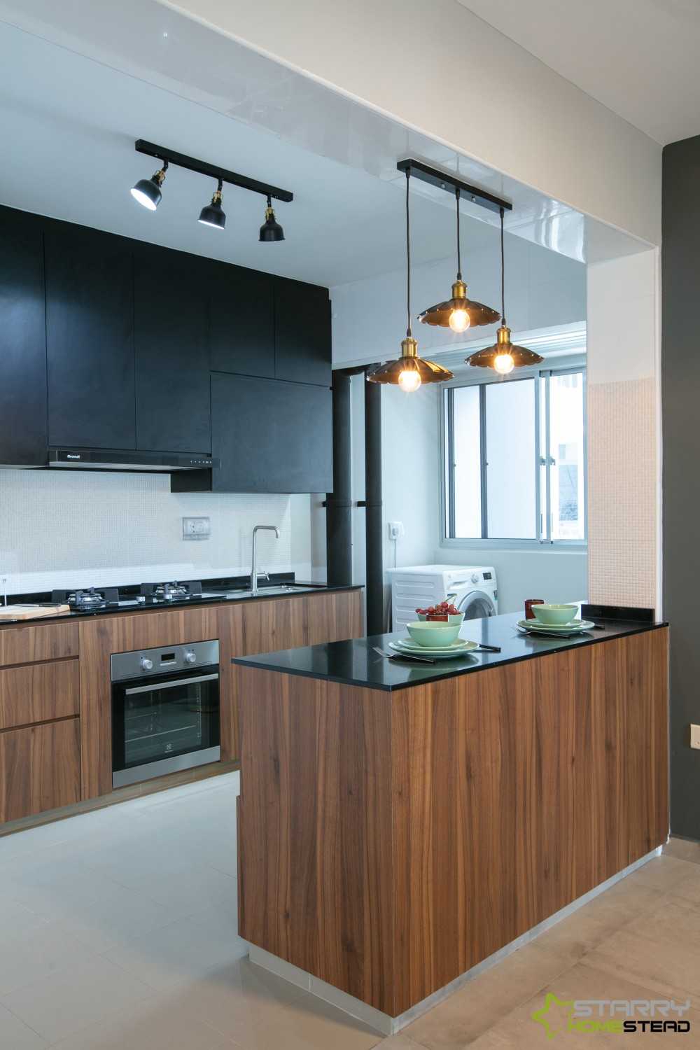 Industrial Kitchen with Kitchen Island and Bar Counter