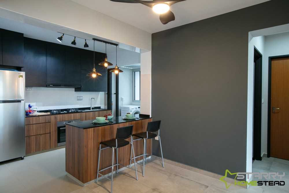 Industrial Dining Room with Bar Counter and Kitchen Cabinets