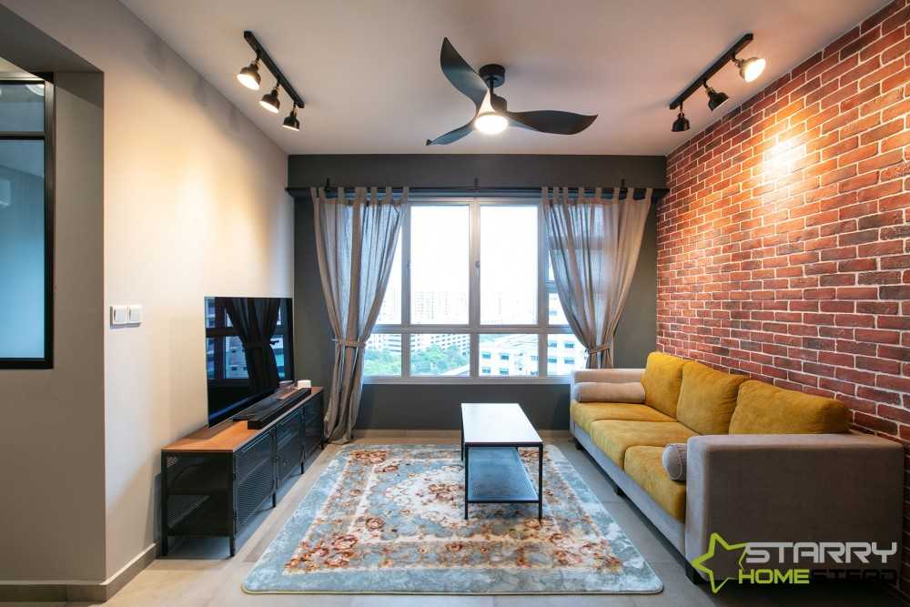 Industrial Living Room with TV Console and Feature Wall