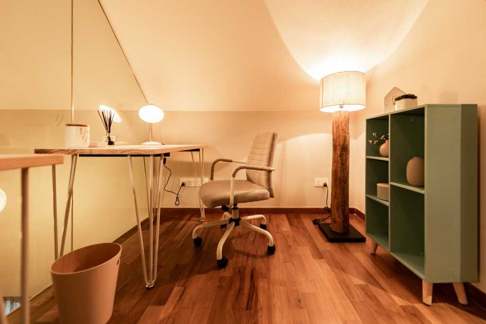 Scandinavian Study with Desk and Bookcases