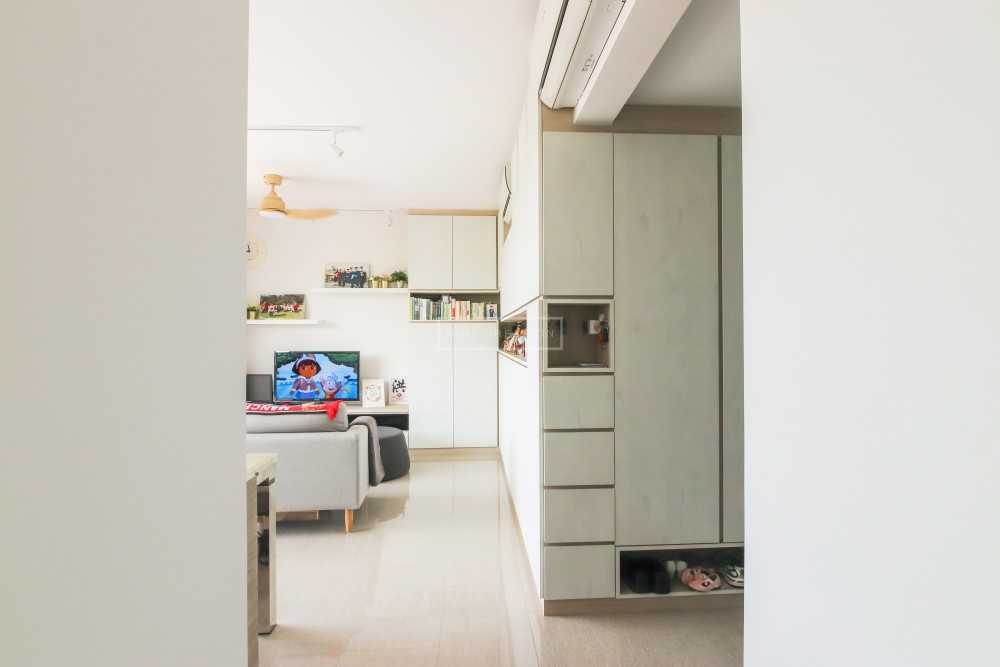 Scandinavian Living Room with Bookshelf and TV Console