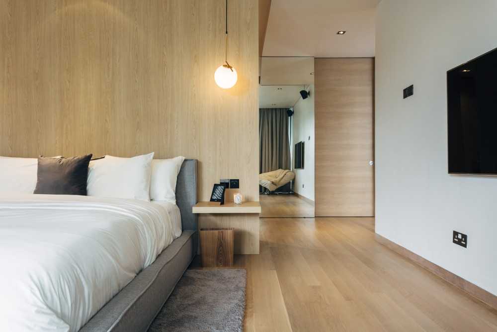 Scandinavian Bedroom with Vinyl Flooring and Wardrobe