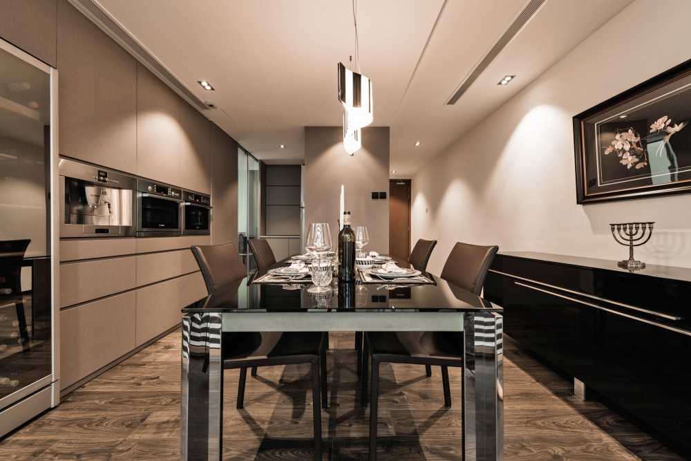 Modern Dining Room with Ceiling Light and Chandelier