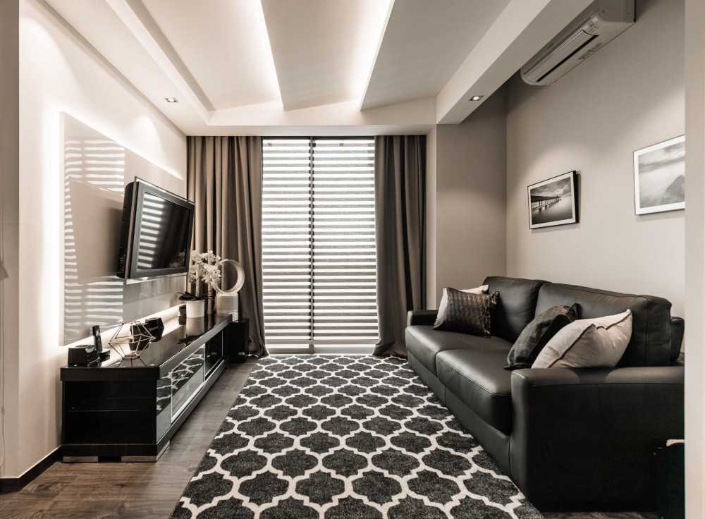 Modern Living Room with TV Console and Mirror