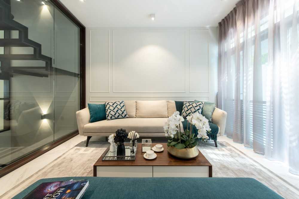 Contemporary Living Room with Carpet and Sofa
