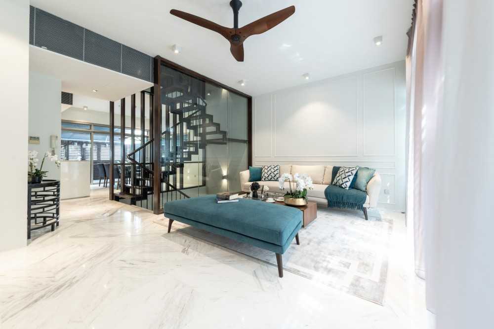Contemporary Living Room with Marble Floor and Sofa