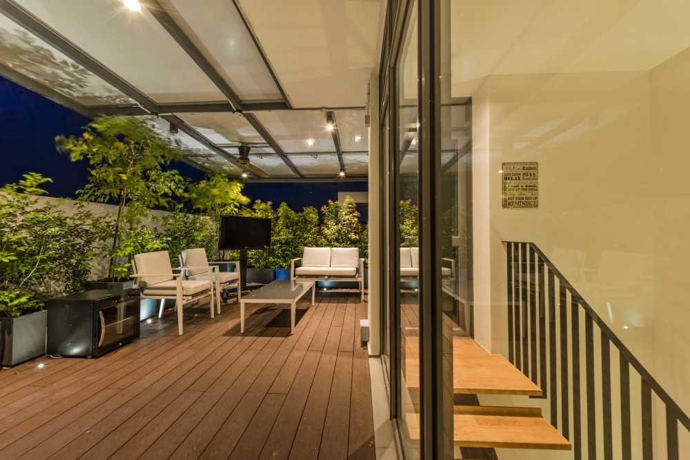 Modern Outdoor with Metal Gate and Landscaping