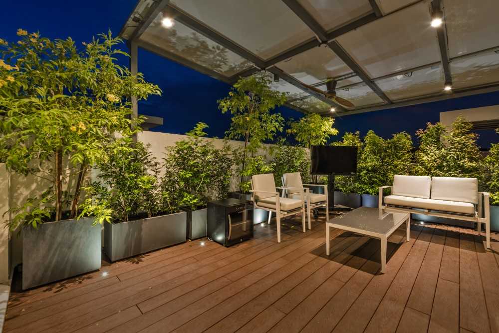 Modern Outdoor with Metal Gate and Landscaping