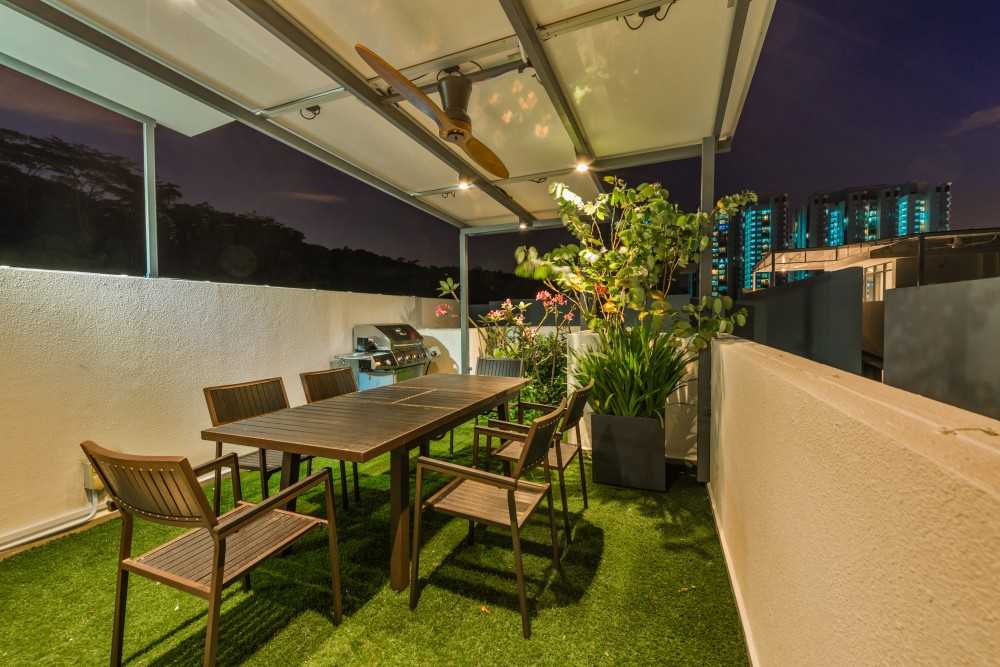 Modern Outdoor with Landscaping and Outdoor Table