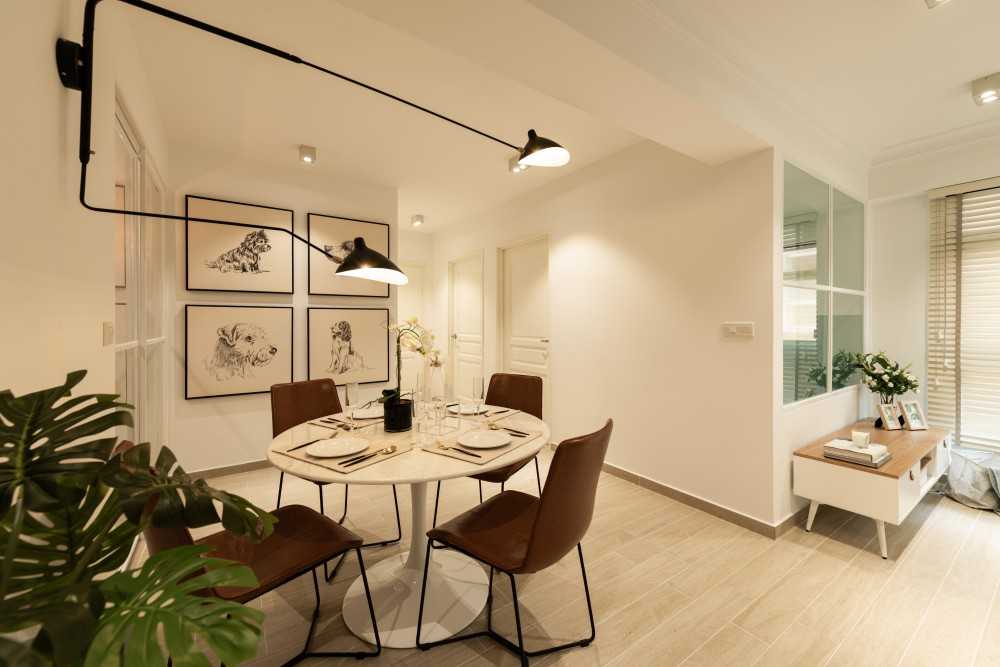 Scandinavian Dining Room with Ceiling Light and Dining Table