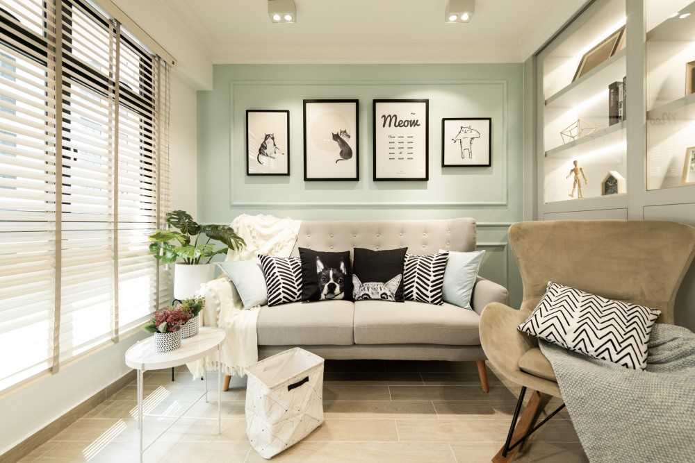 Scandinavian Living Room with Bookshelf and Sofa