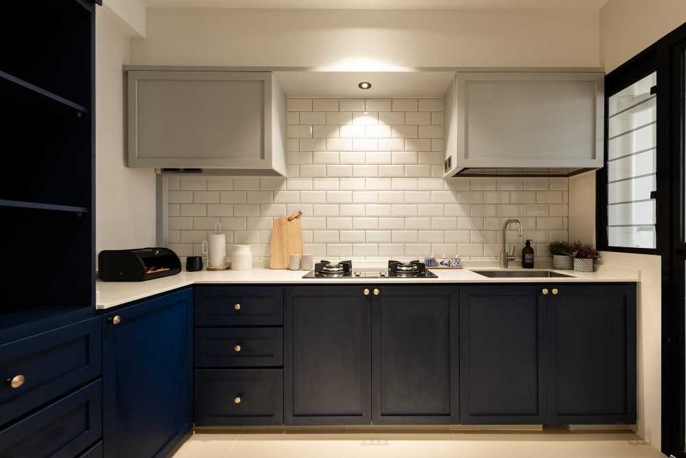 Scandinavian Kitchen with Countertop and Vinyl Flooring