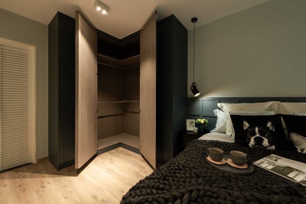 Scandinavian Bedroom with Wardrobe and Queen Bed