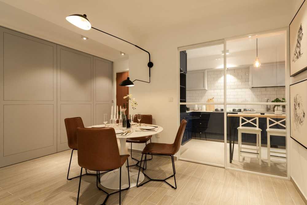 Scandinavian Dining Room with Ceiling Light and Dining Table