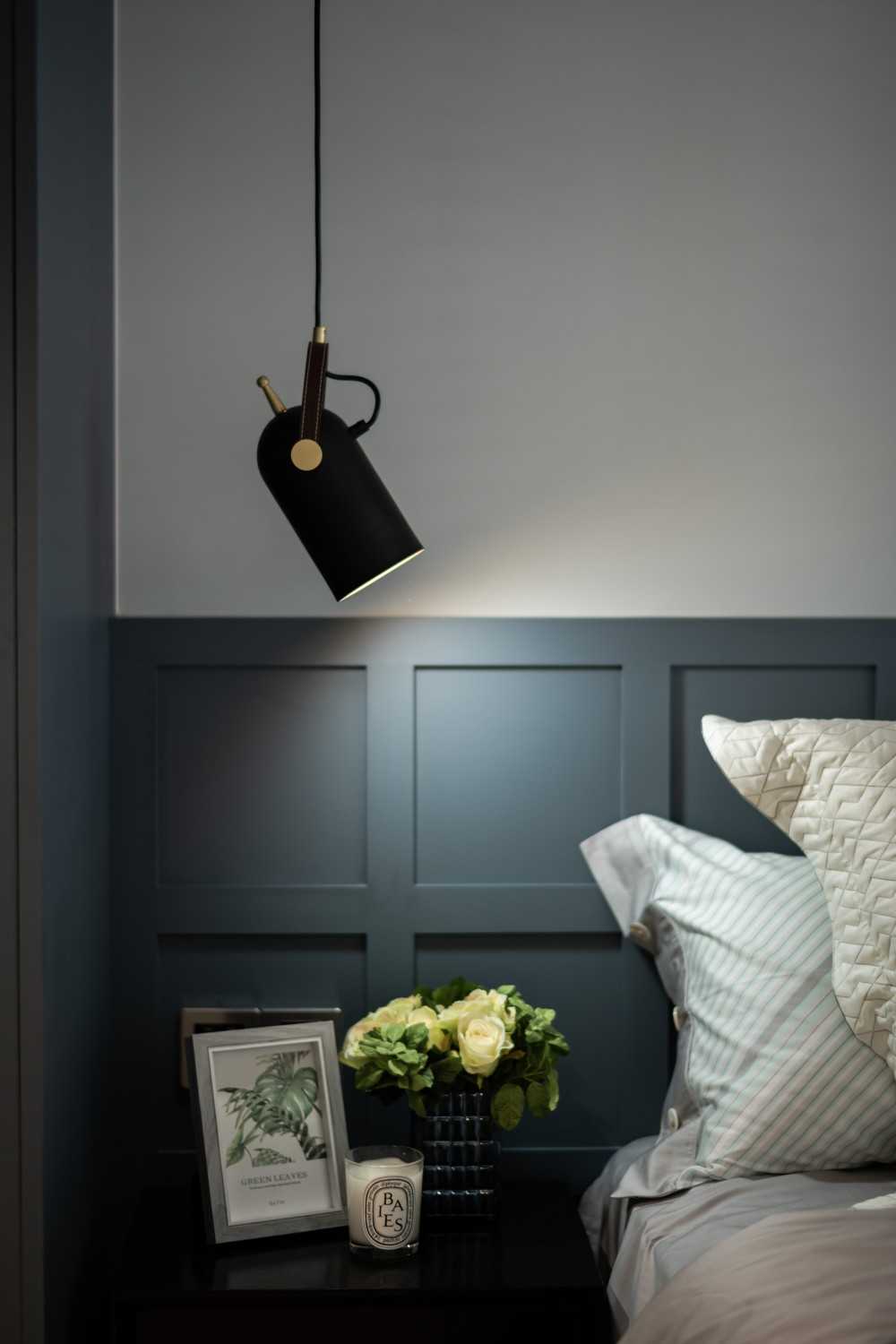 Scandinavian Bedroom with Platform Bed and Vinyl Flooring
