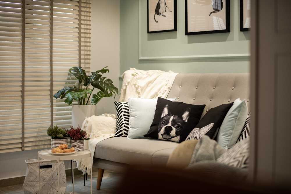 Scandinavian Living Room with TV Console and Feature Wall