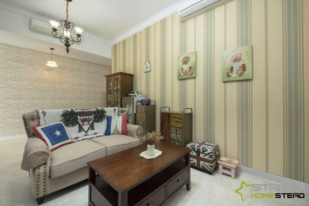 Country Living Room with Wallpaper and Sofa