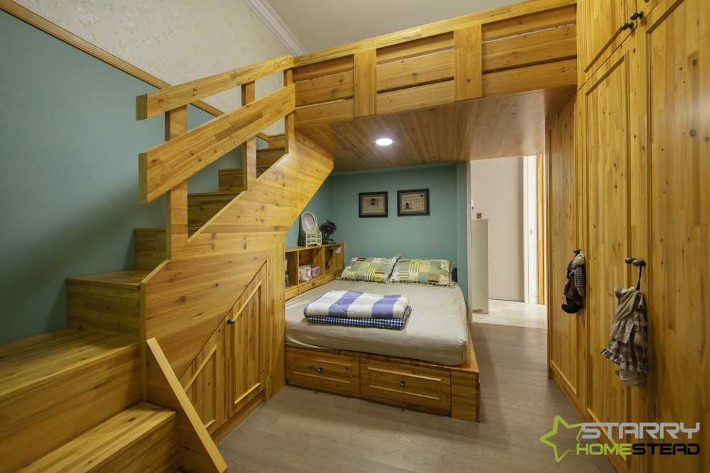 Country Bedroom with Platform Bed and Wardrobe