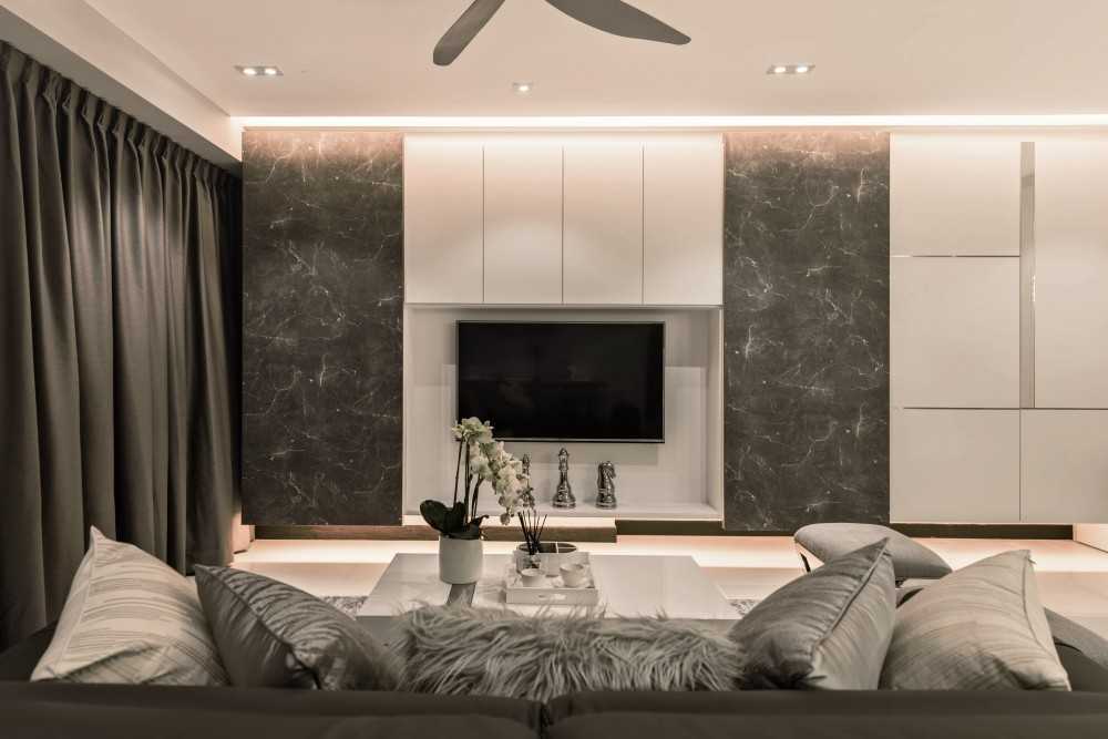 Modern Living Room with Marble Floor and Feature Wall