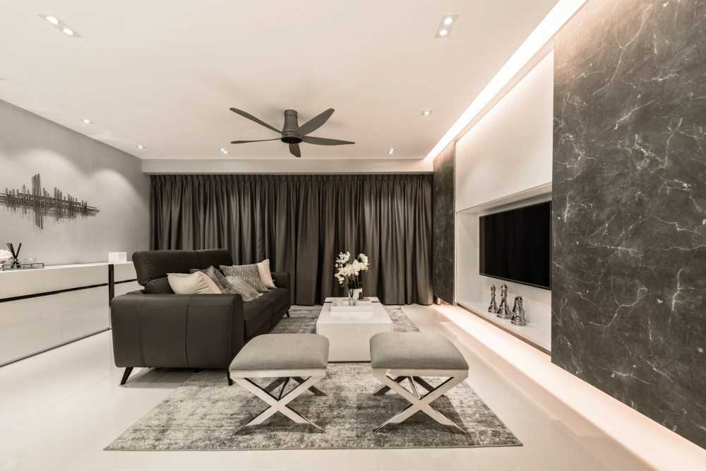 Modern Living Room with Marble Floor and Sofa
